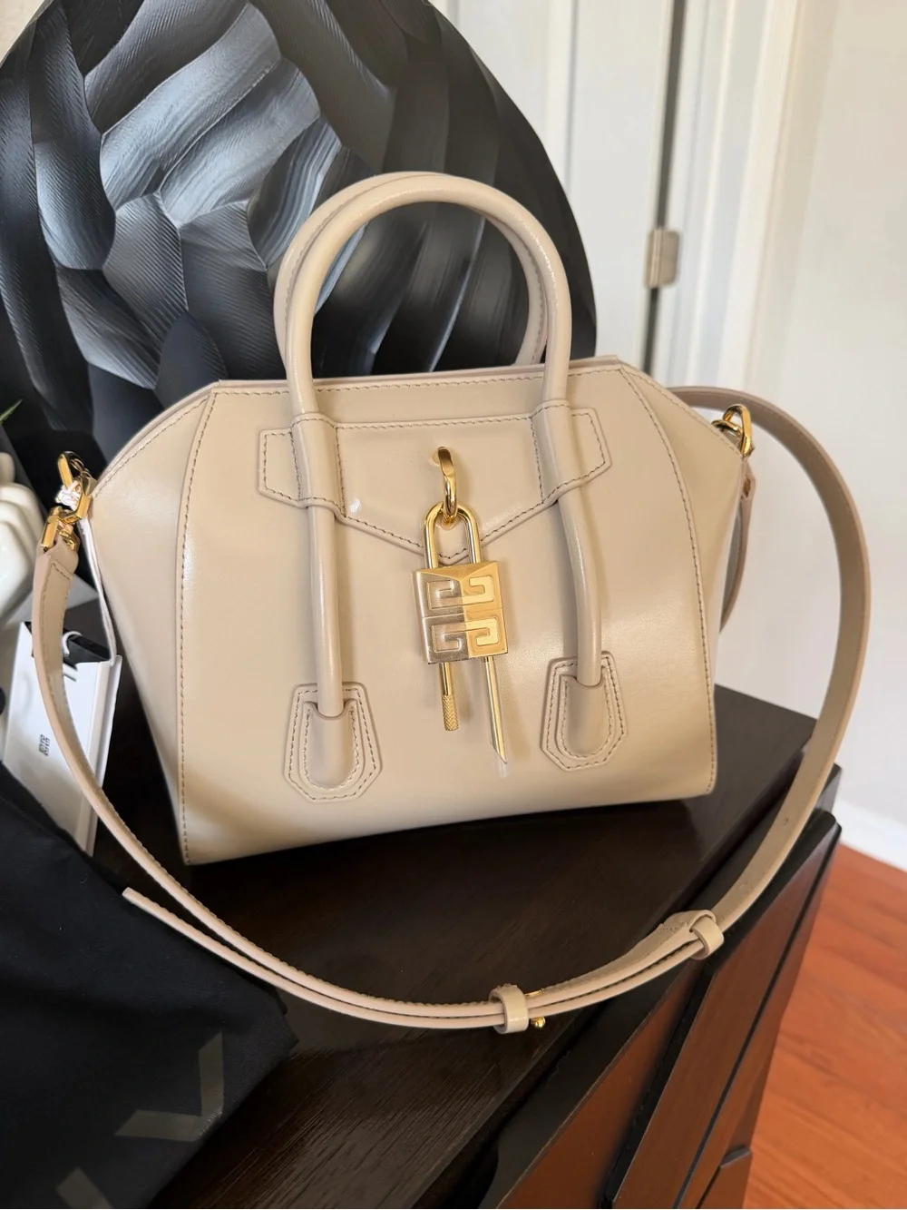 Givenchy Beige Patent Antigona Satchel with Gold Hardware